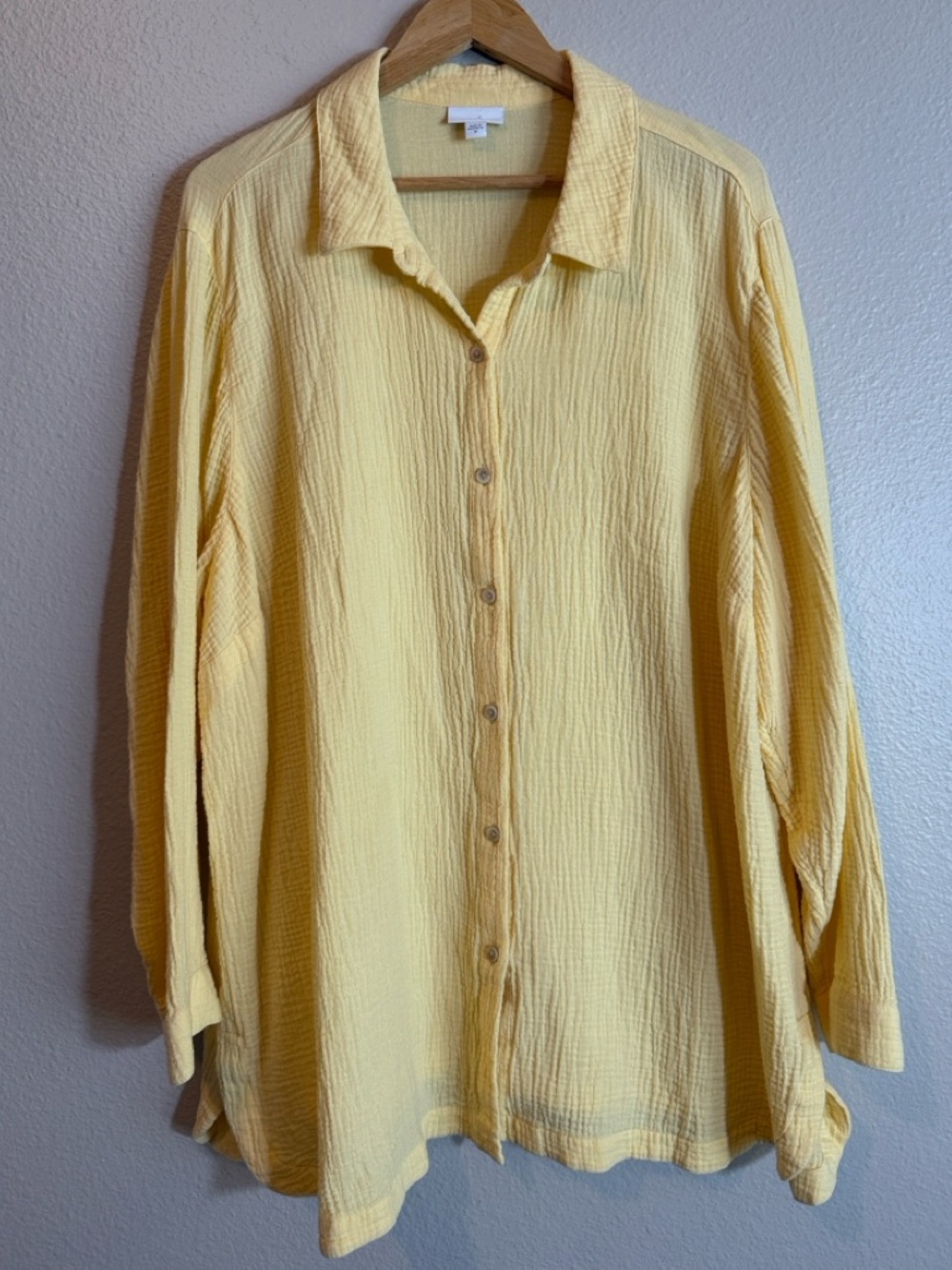 J Jill 3X Yellow Cotton Gauze Button Down Shirt Oversized Coastal Minimalist